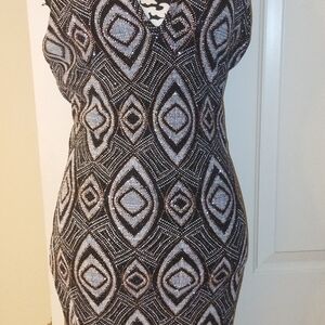 Iris Black and White Patterned Midi Dress